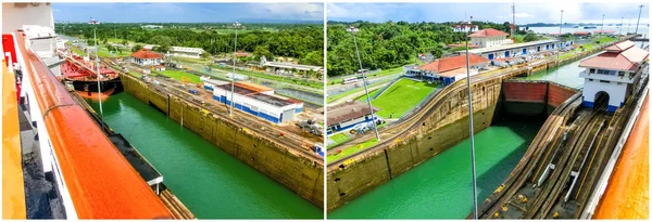 Vista do Canal do Panamá a partir do navio de cruzeiro — Fotografia de Stock