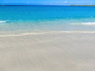 Bahamalar 'daki Half Moon Cay Adası' ndaki kumsal manzarası..
