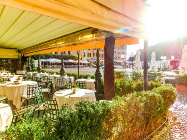Portofino, İtalya - 13 Eylül 2019: Renkli güzel bir kafe