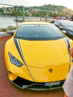 Rapallo, Italy - September 15, 2019: Ferrari Portofino model. These cars are exhibited by a Ferrari Club as part of the autumn car expo