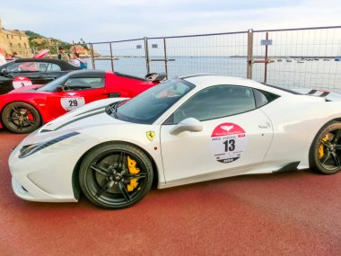 Rapallo, Italy - September 15, 2019: Ferrari Portofino model. These cars are exhibited by a Ferrari Club as part of the autumn car expo
