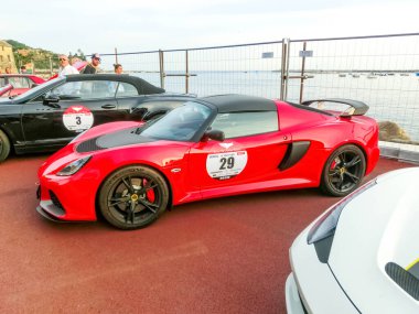 Rapallo, Italy - September 15, 2019: Ferrari Portofino model. These cars are exhibited by a Ferrari Club as part of the autumn car expo