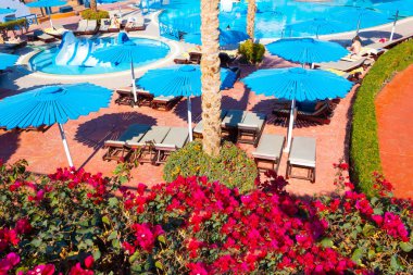 Sharm El Sheikh, Egypt - February 13, 2020: The view of hotel Verginia Sharm Resort and Aqua Park 4 stars at Sharm El Sheikh, Egypt on February 13, 2020