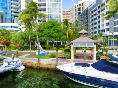 Fort Lauderdale - December 1, 2019: Cityscape of Ft. Lauderdale, Florida showing the beach, yachts and condominiums