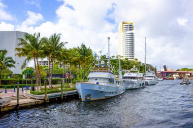 Fort Lauderdale - December 1, 2019: Cityscape of Ft. Lauderdale, Florida showing the beach, yachts and condominiums
