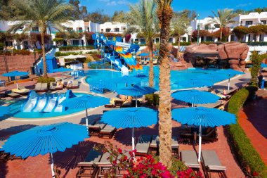 Sharm El Sheikh, Egypt - February 13, 2020: The view of hotel Verginia Sharm Resort and Aqua Park 4 stars at Sharm El Sheikh, Egypt on February 13, 2020