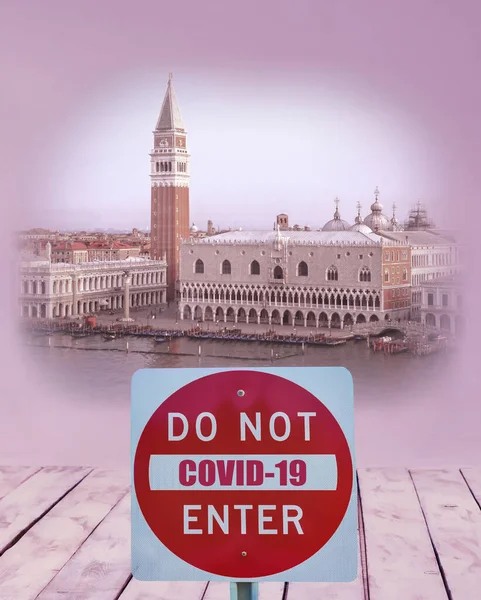 Enter Sign Venice Italy Europe Concept Coronavirus Covid China Epidemic — Stock Photo, Image