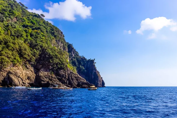 Vista Mar Verdes Colinas Cerca Del Puerto Portofino Italia — Foto de Stock