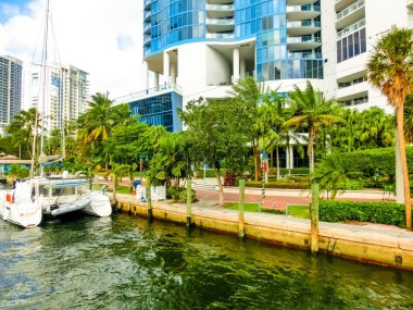Fort Lauderdale - December 1, 2019: Cityscape of Ft. Lauderdale, Florida showing the beach, yachts and condominiums