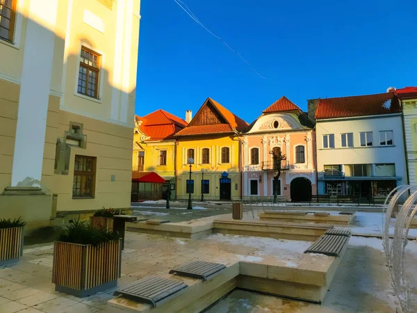 Casas Coloridas Rua Principal Kezmarok Eslováquia Uma Pequena Cidade Região — Fotografia de Stock