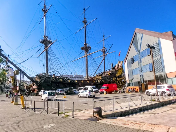 Genoa Italia Septiembre 2019 Galeone Neptune Barco Pirata Génova Porto — Foto de Stock