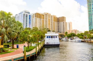 Fort Lauderdale - December 1, 2019: Cityscape of Ft. Lauderdale, Florida showing the beach, yachts and condominiums