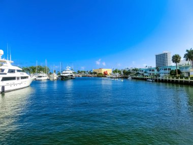 Fort Lauderdale - December 1, 2019: Cityscape of Ft. Lauderdale, Florida showing the beach, yachts and condominiums