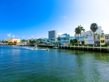 Fort Lauderdale - December 1, 2019: Cityscape of Ft. Lauderdale, Florida showing the beach, yachts and condominiums