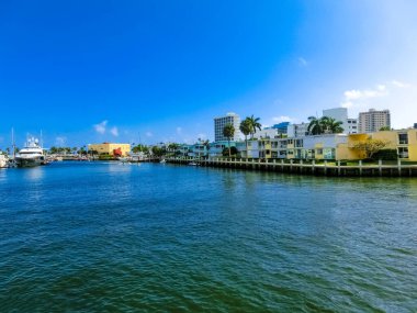 Fort Lauderdale - December 1, 2019: Cityscape of Ft. Lauderdale, Florida showing the beach, yachts and condominiums
