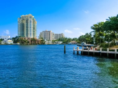 Fort Lauderdale - December 1, 2019: Cityscape of Ft. Lauderdale, Florida showing the beach, yachts and condominiums