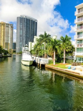 Fort Lauderdale - December 1, 2019: Cityscape of Ft. Lauderdale, Florida showing the beach, yachts and condominiums