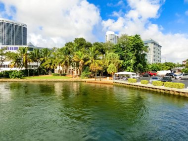 Fort Lauderdale - December 1, 2019: Cityscape of Ft. Lauderdale, Florida showing the beach, yachts and condominiums