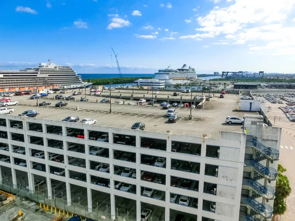 Pohled Výletní Lodi Terminálu Port Everglades Lauderdale Florida Kanálu Pláže — Stock fotografie