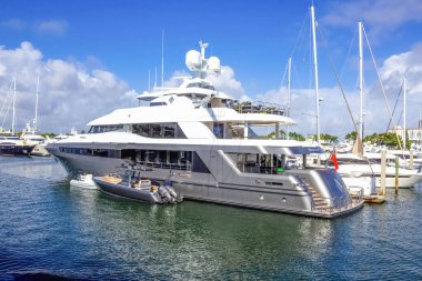 Fort Lauderdale - December 1, 2019: Cityscape of Ft. Lauderdale, Florida showing the beach, yachts and condominiums