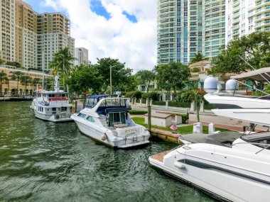 Fort Lauderdale - December 1, 2019: Cityscape of Ft. Lauderdale, Florida showing the beach, yachts and condominiums
