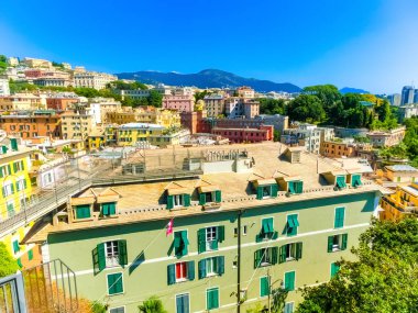 İtalya'da Genova merkezinin arial görünümü , Ligurian Denizi , Liguria