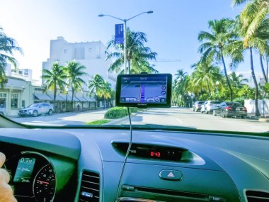 Miami, USA - November 29, 2019: The Navigation system in the car at Miami, USA