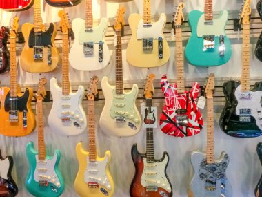 Miami, Amerika Birleşik Devletleri - 30 Kasım 2019: Amerika Birleşik Devletleri Miami 'deki Walt Grace Vintage Gitar Dükkanı' nda gitarlar