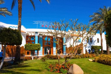 Sharm El Sheikh, Egypt - February 13, 2020: The view of hotel Verginia Sharm Resort and Aqua Park 4 stars at Sharm El Sheikh, Egypt on February 13, 2020