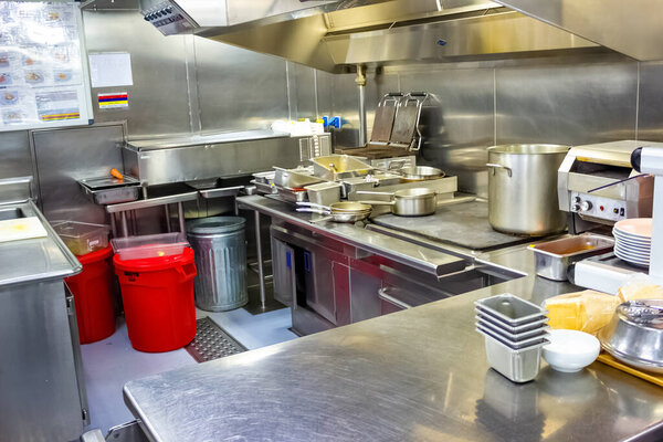 Willemstad, Curacao, Netherlands - December 5, 2019: Kitchen at Holland America cruise ship Eurodam in the Caribbean Sea