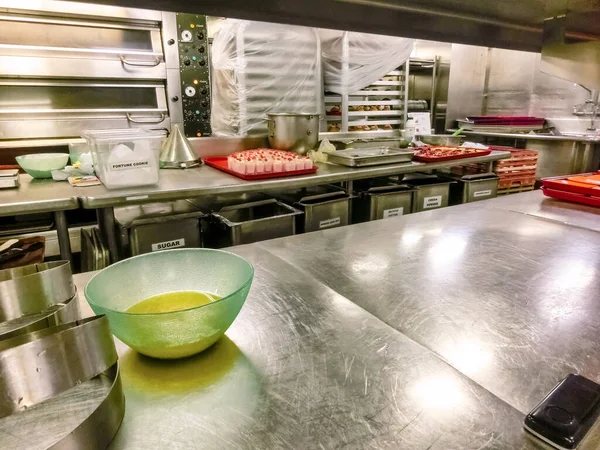 Willemstad, Curacao, Netherlands - December 5, 2019: Kitchen at cruise ship in the Caribbean Sea — Stock Photo, Image