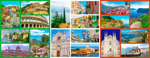 Colagem Dos Principais Destinos Viagem Italianos Partir Fotos Itália Paisagens — Fotografia de Stock