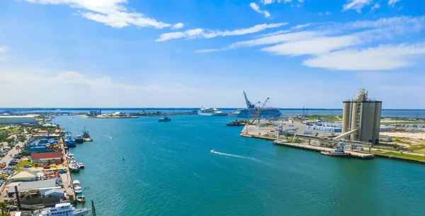 Cape Canaveral, USA. The arial view of port Canaveral from cruise ship, docked in Port Canaveral, Brevard County, Florida