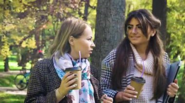 Successful business women discussing strategy in beautiful park