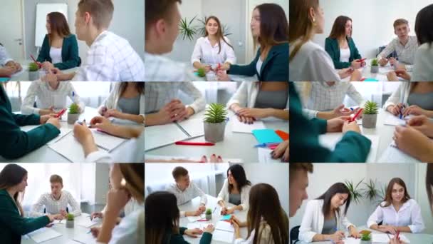 Set 9 in 1 successful businesspeople having meeting in office — Stockvideo