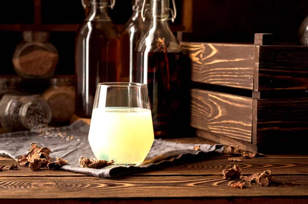 Hooch moonshine Tincture alcohol  propolis  herbs — Stock Photo, Image