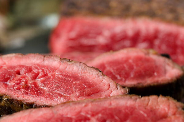 chopped beef roasted steak close up
