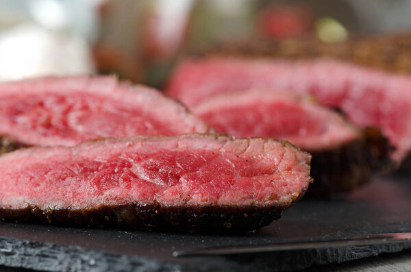 chopped beef steak close up