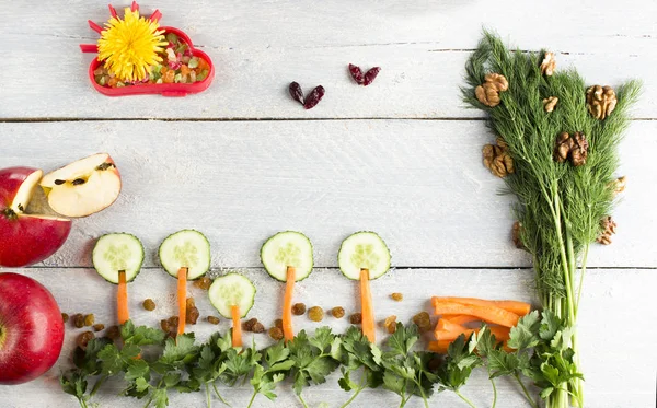 Natürmort sağlıklı gıda ahşap arka plan üzerinde
