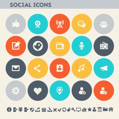 Sosyal Icon set. Çok renkli düz düğmeleri
