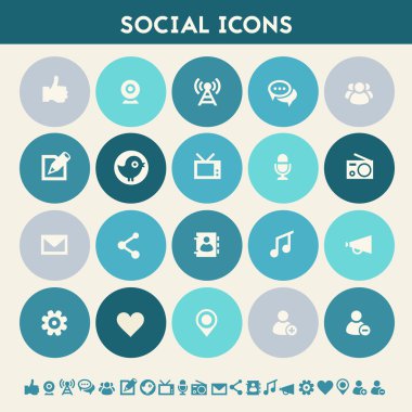Sosyal Icon set. Çok renkli düz düğmeleri