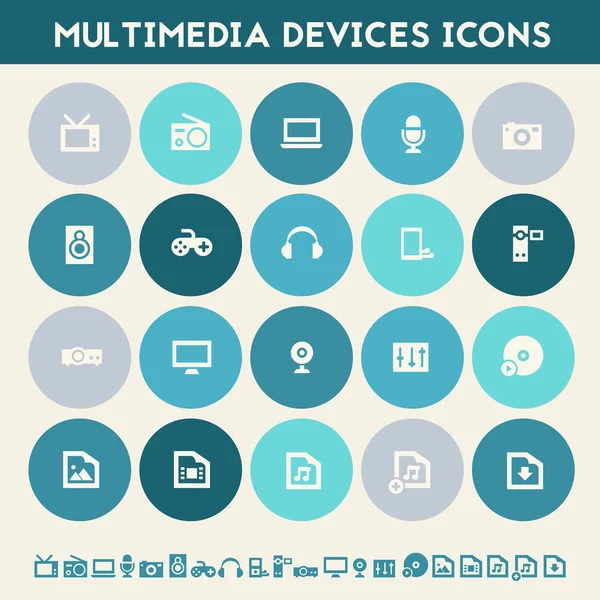 Ícones multimídia. Botões planos multicoloridos —  Vetores de Stock