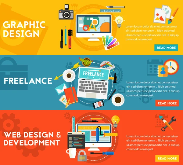 Graphic Design, Webdesign And Freelance Concept — Διανυσματικό Αρχείο