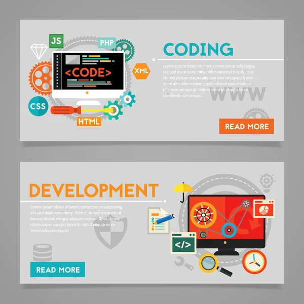 Banners de concepto de desarrollo y codificación — Vector de stock