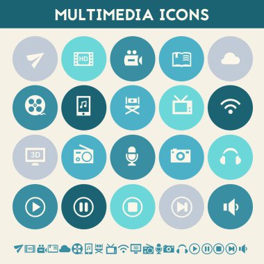 Multimedya simgeler. düz düğmeleri