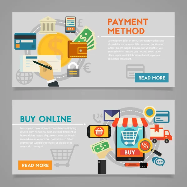 Comprar en línea y métodos de pago Concepto — Vector de stock