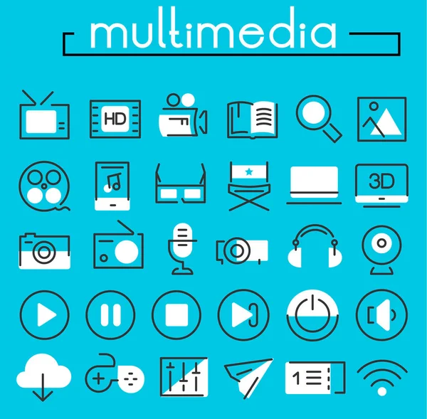 Multimedia linjär ikoner collection — Stock vektor
