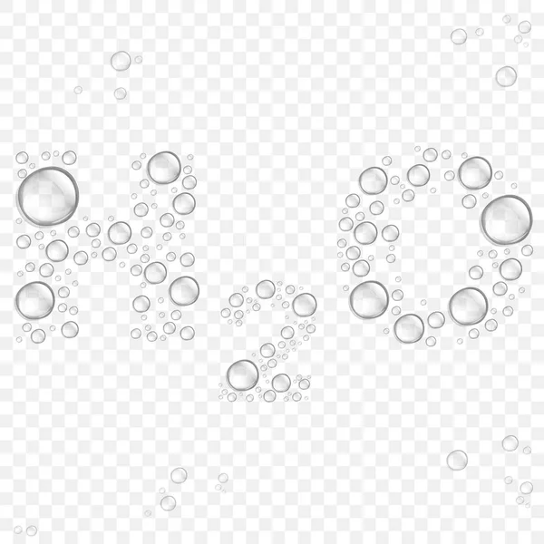 Transparent water drops forming the word H2O — Stock Vector