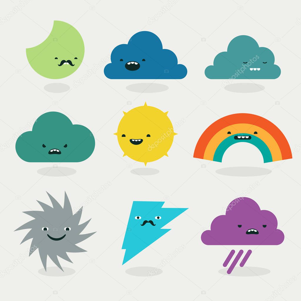 Cute weather emojis characters collection