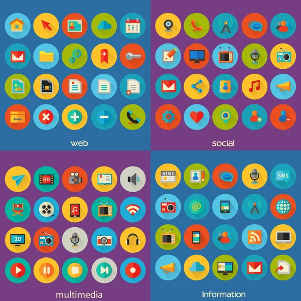 Conjunto de iconos multimedia, de información, sociales y web — Vector de stock